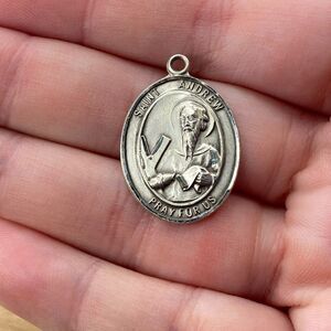 Vintage 925 Sterling Silver "Saint Andrew Pray For Us" Pendant Bracelet Charm